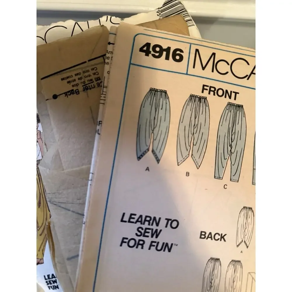 Vintage McCall’s 4916 Pants Pattern Easy 90 Min Large Uncut 1980s